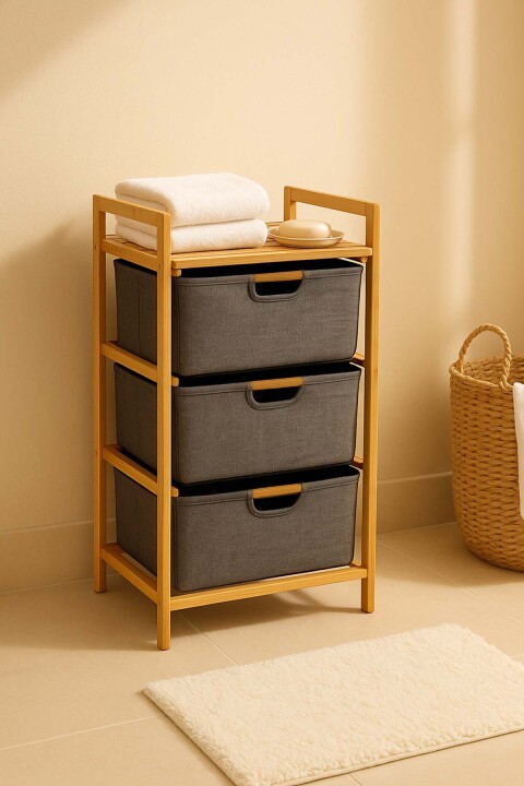 3 Katlı Bambu Çamaşır Sepeti - Çekmeceli Ahşap Organizer 96 cm - Bambuland