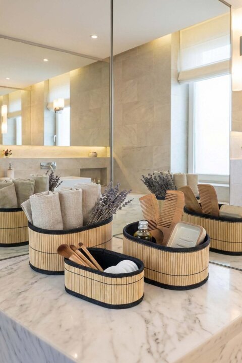 3'lü Oval Hasır Sepet Seti – Siyah Biyeli Dekoratif Organizer - Bambuland