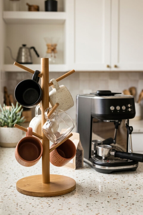 Ahşap Kahve Fincanı Askılığı – Kupa Standı 34 cm 