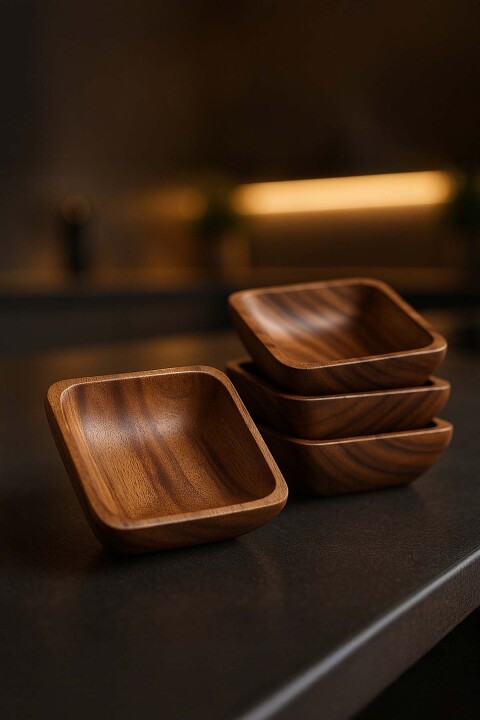 Akasya Ahşap 4’lü Çerezlik Seti - Kare Sunum Kaseleri - Bambuland