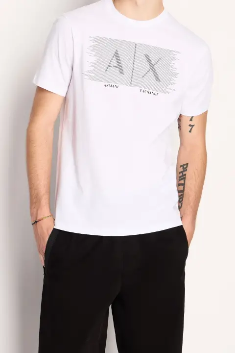 Erkek Bisiklet Yaka T-Shirt-Beyaz - Armani Exchange