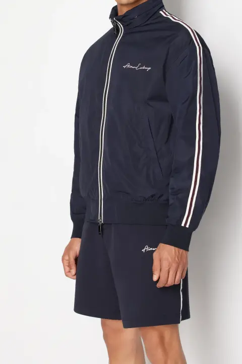 Erkek Kontrast Renkli Blok Yazılı Logolu Mont-Lacivert 