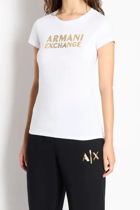 Kadın Bisiklet Yaka T-Shirt-Beyaz - Armani Exchange