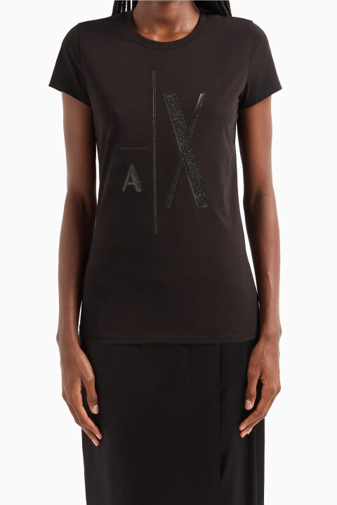 Kadın Bisiklet Yaka T-Shirt - Siyah - Armani Exchange