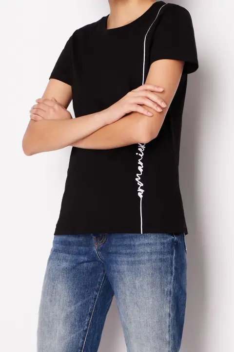 Kadın Bisiklet Yaka T-Shirt-Siyah - Armani Exchange