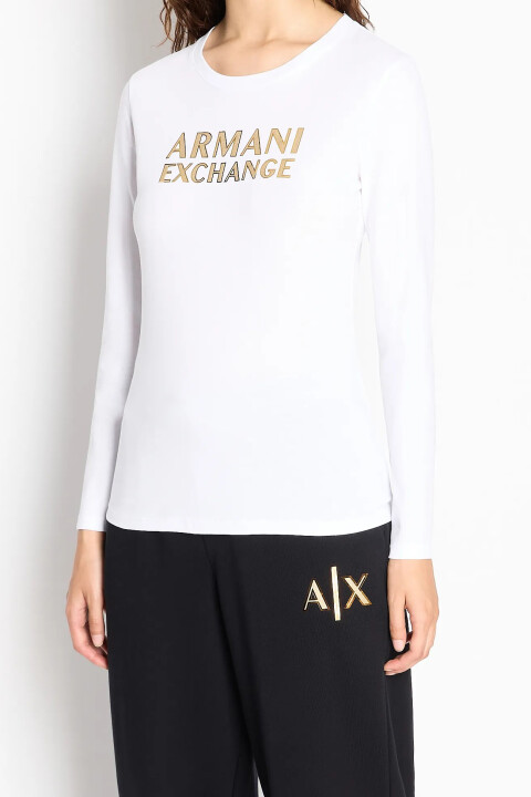 Kadın Bisiklet Yaka Uzun Kollu T-Shirt-Beyaz - Armani Exchange