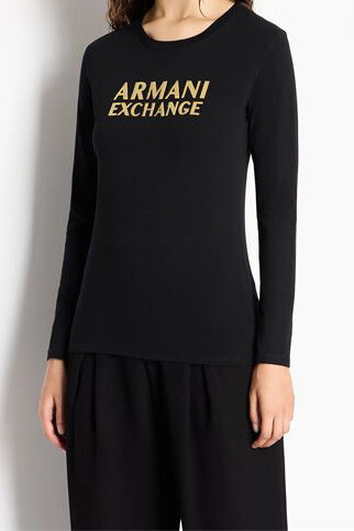 Kadın Bisiklet Yaka Uzun Kollu T-Shirt-Siyah - Armani Exchange