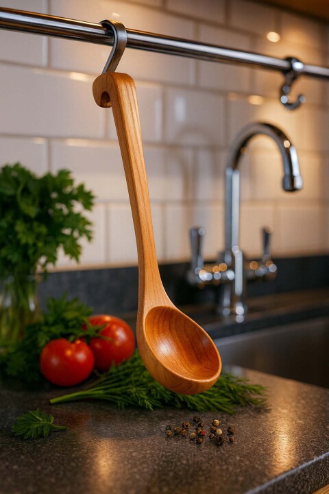 Bambu Ahşap Lüks Kepçe - 26 cm Doğal Sos ve Çorba Servis Kaşığı - Bambuland