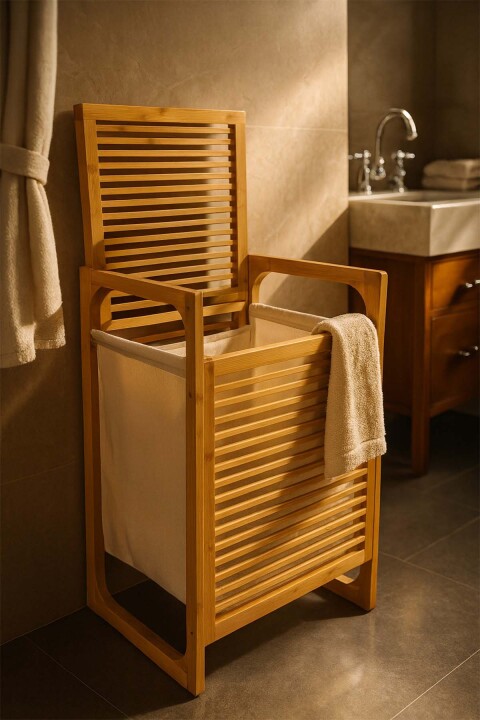 Bambu Çamaşır Sepeti - Doğal Ahşap Kirli Çamaşır Sepeti 60x40x35 cm - Bambuland