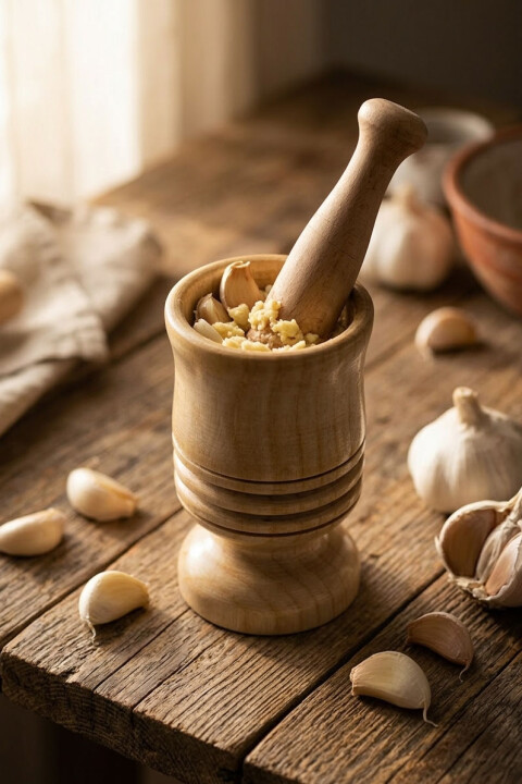 Bambu Havan ve Tokmak 12 cm – Sarımsak ve Baharat Ezici 