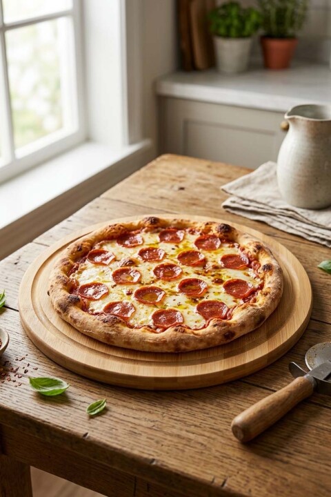 Bambu Pizza Servis Tahtası 34x34 cm – Yuvarlak Sunum ve Kesme Tahtası - Bambuland