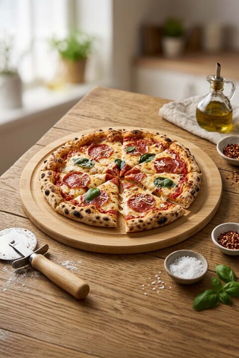 Bambu Pizza Servis Tahtası – Yuvarlak Pizza Sunum ve Kesim Tahtası 26x26 cm - Bambuland
