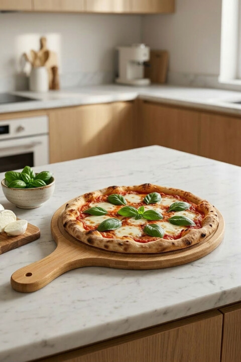 Bambu Saplı Pizza Servis Tahtası 35x23,5 cm – Pizza Sunum ve Kesme Tahtası 