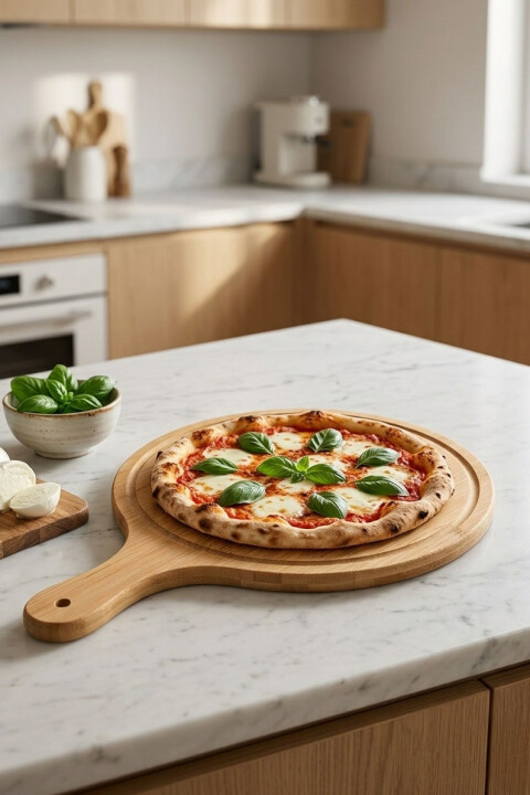 Bambu Saplı Pizza Servis Tahtası Orta Boy 38x26 cm - Bambuland