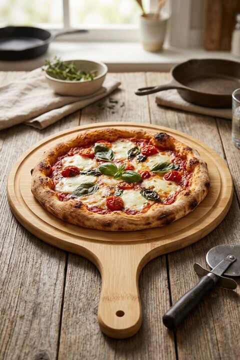 Bambu Saplı Pizza Sunum Tahtası 43x30 cm - Bambuland