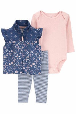Kız Bebek 3'Lü Yelek Set - Mavi - CARTERS
