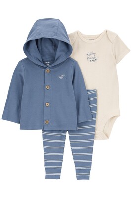 Layette Erkek Bebek 3'Lü Hırkalı Set-Mavi 