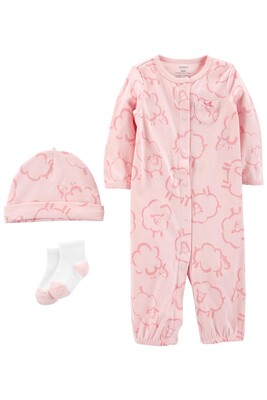 Layette Kız Bebek 3'Lü Tulum Set-Pembe - CARTERS