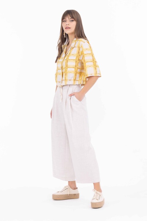 Ceket Yaka Bağcık Detaylı Gömlek - Sarı - Seçil