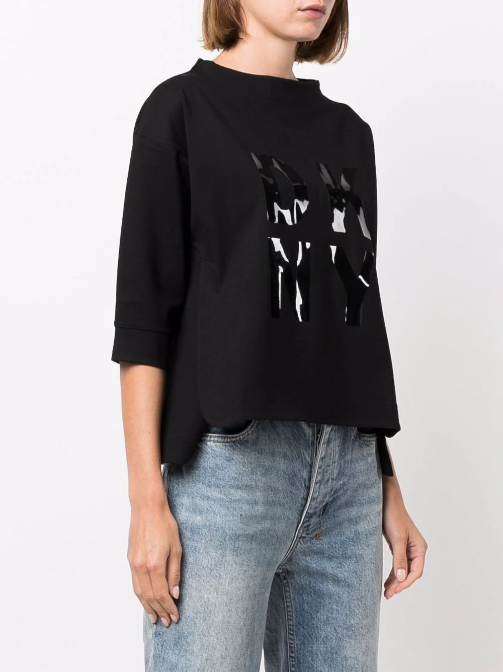 Kadın Kısa Sweatshirt-Siyah - DKNY