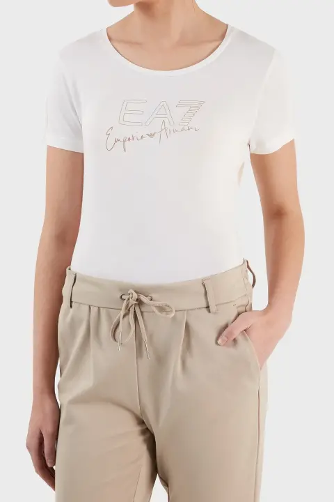 Bisiklet Yaka Kadın T-Shirt-Beyaz 