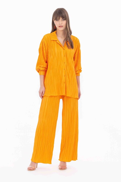 Elastik Bel Geniş Paça Tam Boy Pantolon-Turuncu - Seçil