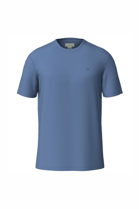 Erkek Açık Oversize Logo Nakışlı T-Shirt - Mavi 