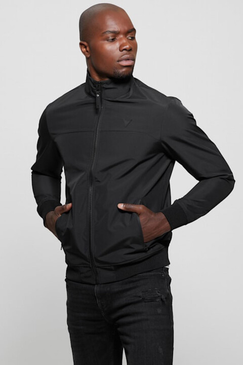 Erkek Amos Fermuarlı Bomber Ceket - Siyah - Guess