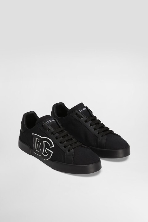 Erkek Aplike Logolu Canvas Sneakers - Siyah/Siyah - Dolce&gabbana