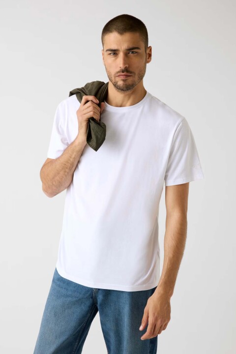 Erkek Arm Modal Karışımlı Regular Fit T-Shirt - Beyaz 