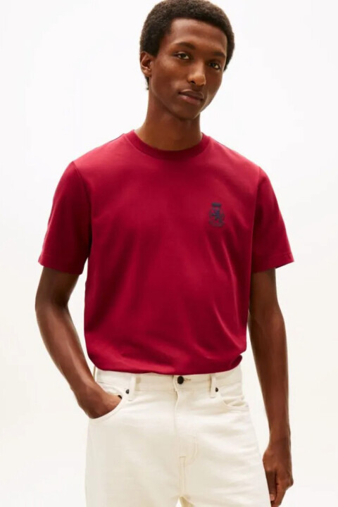 Erkek Arma Nakışlı Interlock T-Shirt - Bordo 