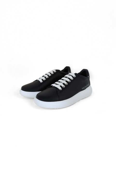 Erkek Bağcıklı Deri Sneaker - Siyah/Beyaz - Valentino