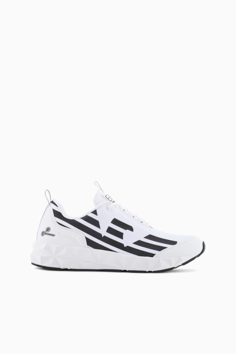 Erkek Bağcıklı Geometrik Tabanlı File Detaylı Sneaker - Beyaz/Siyah - Ea7