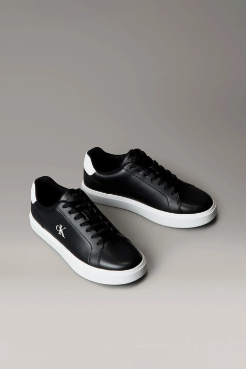 Erkek Bağcıklı Pürüzsüz Deri Sneaker - Siyah/Beyaz - Calvin Klein