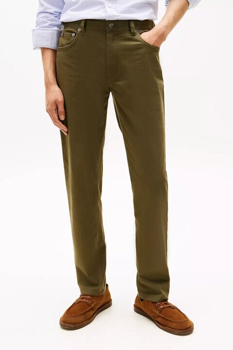 Erkek Beş Cepli Saten Pantolon - Haki Yeşili - Tommy Hilfiger