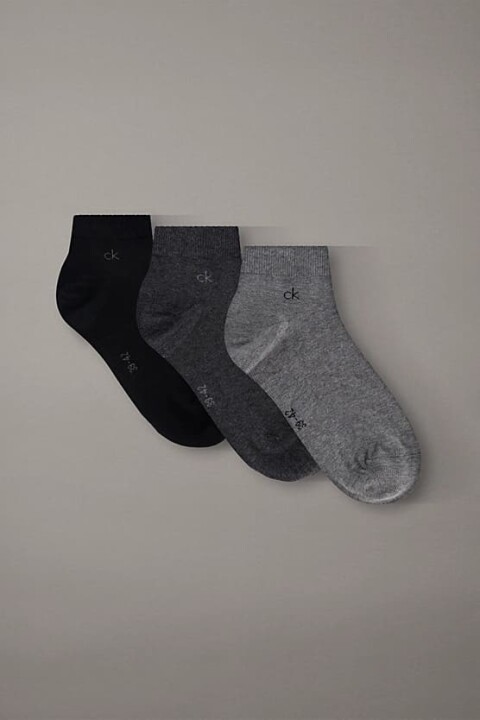 Erkek Bilek Boy Yan Logolu 3'lü Çorap Seti - Siyah/Gri - Calvin Klein