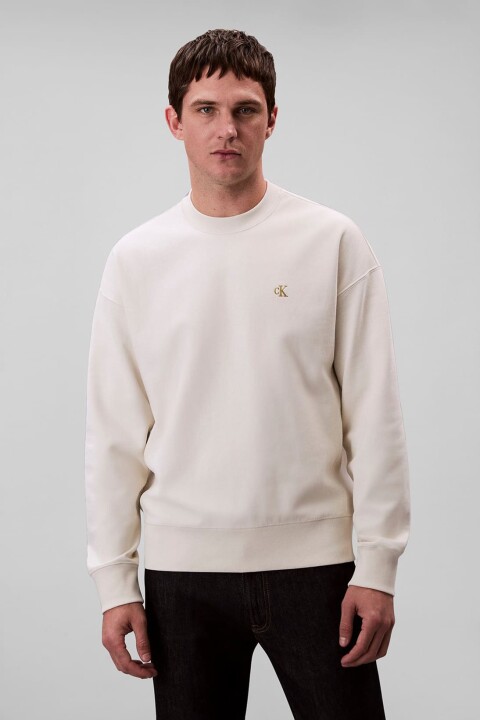 Erkek Bisiklet Yaka Nakış Logolu Sweatshirt - Krem 