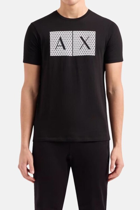 Erkek Bisiklet Yaka Tam Kalıp Grafik Baskılı T-Shirt - Siyah - Armani Exchange