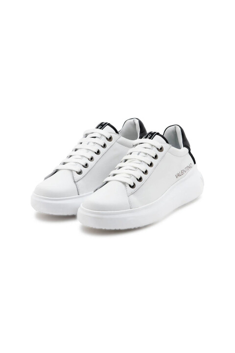 Erkek Bounce Kalın Tabanlı Deri Sneaker - Beyaz/Siyah - Valentino