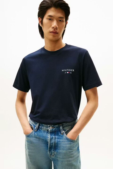 Erkek Brand Love Küçük Logolu Pamuklu T-Shirt - Lacivert 