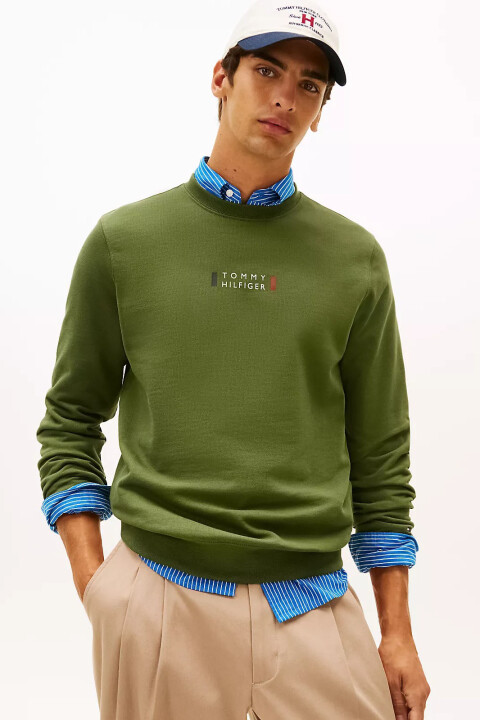 Erkek Brand Love Logo Detaylı Bisiklet Yaka Sweatshirt - Haki Yeşili 