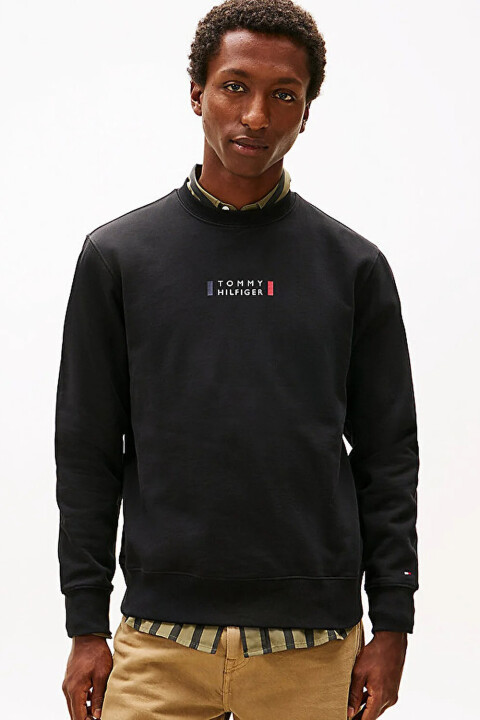 Erkek Brand Love Pamuklu Logolu Bisiklet Yaka Sweatshirt - Siyah - Tommy Hilfiger