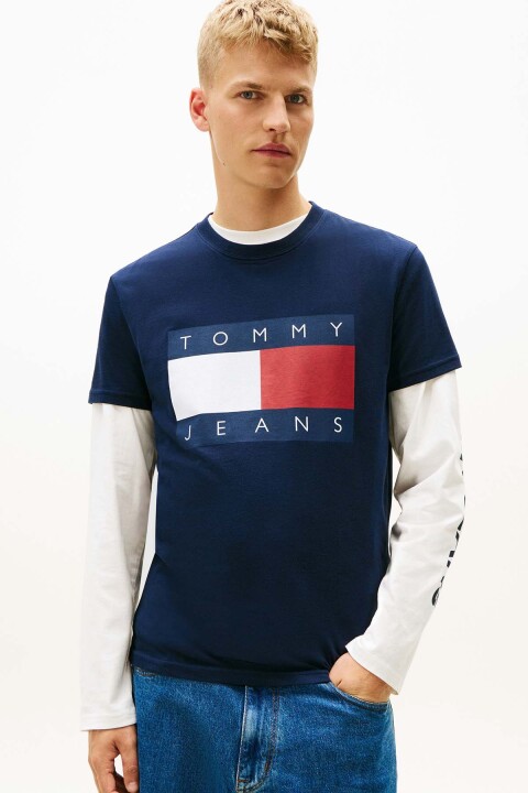 Erkek Büyük Bayrak Baskılı Pamuklu T-Shirt - Lacivert - Tommy Hilfiger