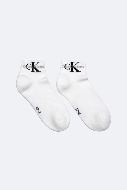 Erkek Çeyrek Konçlu Monogram Logolu Çorap - Beyaz 