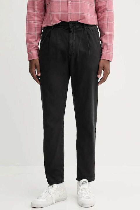 Erkek Çift Pilili Rahat Konik Kesim Pantolon - Siyah 