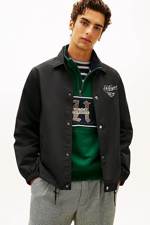 Erkek Çıtçıtlı Racing Coach Ceket - Siyah 