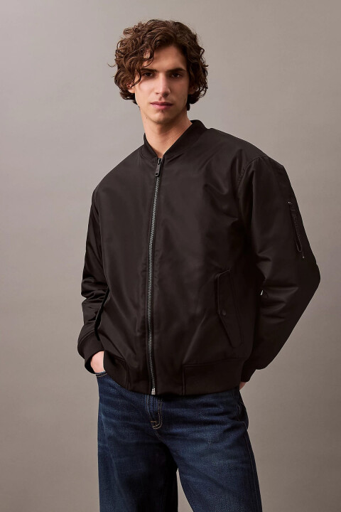 Erkek CK Dolgulu Nylon Bomber Ceket - Siyah - Calvin Klein