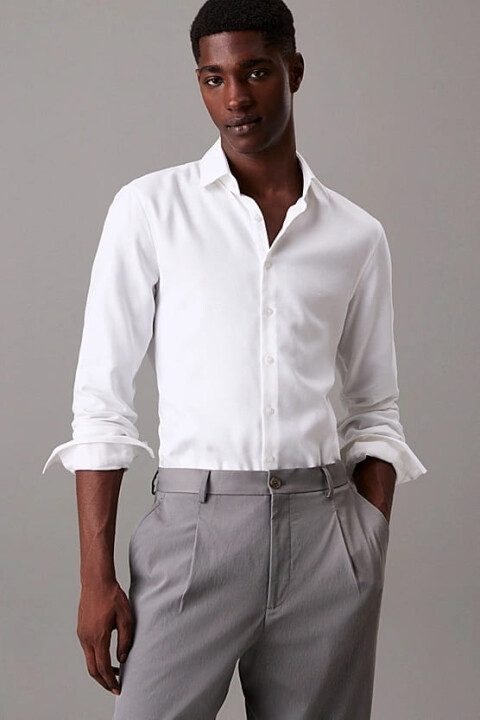 Erkek Ck Non Iron Structure Slim Gömlek - Beyaz - Calvin Klein