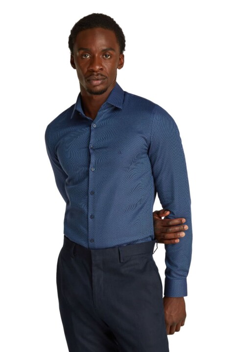 Erkek Ck Non Iron Structure Slim Gömlek - Lacivert 