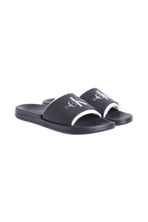 Erkek Ck Slide Rubber Neoprene Terlik - Siyah/Beyaz - Calvin Klein